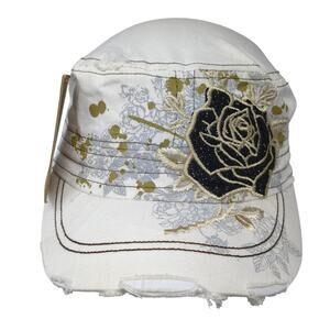 KB ETHOS Cadet Army Cap White One Size Adjustable Embroidered Distressed W/Tags